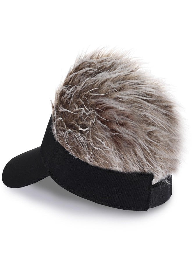 Regilt Adjustable Sun Visor Hat with Wig Spiked Hairs Fashion Baseball Golf Cap for Men & Women (Black+Brown Hair) - Image 3